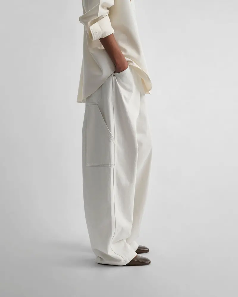 Relaxed Mid-Rise Utility Jeans In Chalk Cotton Denim