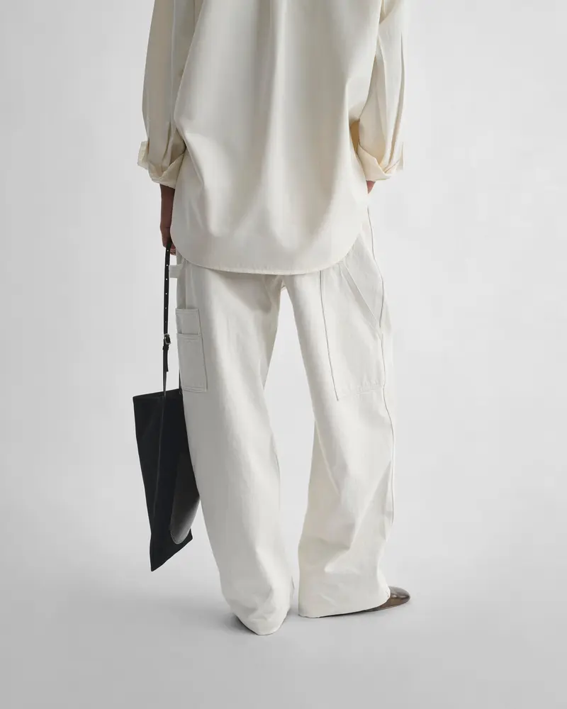 Relaxed Mid-Rise Utility Jeans In Chalk Cotton Denim