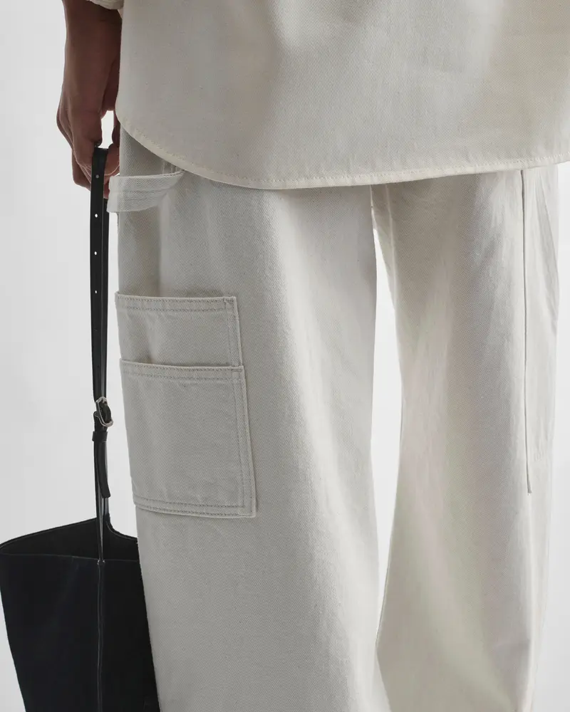 Relaxed Mid-Rise Utility Jeans In Chalk Cotton Denim