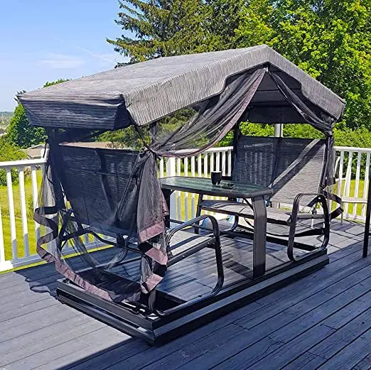Retro-Inspired Outdoor Glider Bench – Powder-Coated Metal Porch Swing with Silent Rocking Mechanism