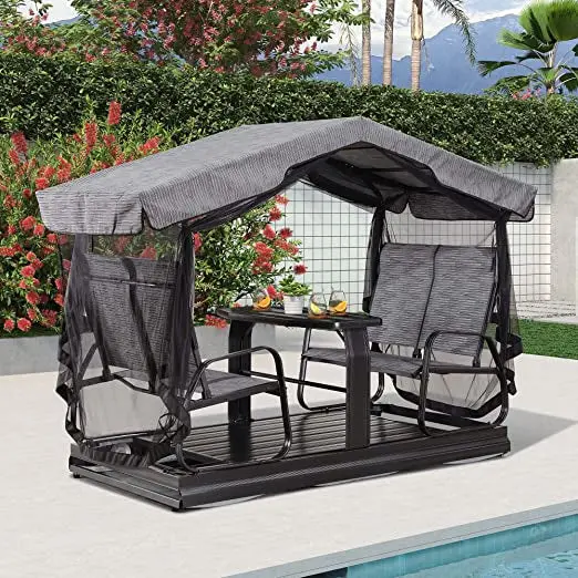 Retro-Inspired Outdoor Glider Bench – Powder-Coated Metal Porch Swing with Silent Rocking Mechanism