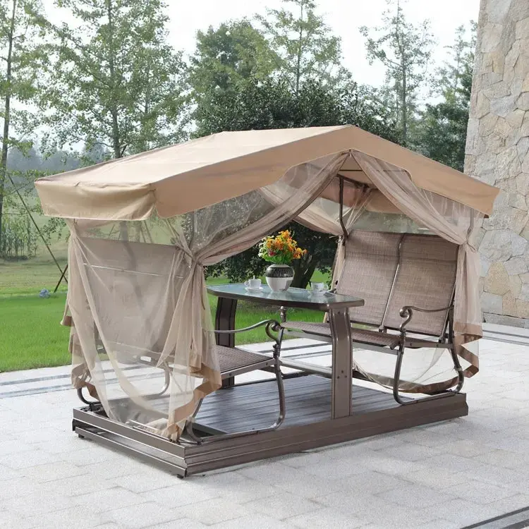 Retro-Inspired Outdoor Glider Bench – Powder-Coated Metal Porch Swing with Silent Rocking Mechanism