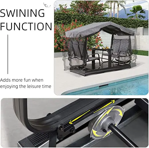 Retro-Inspired Outdoor Glider Bench – Powder-Coated Metal Porch Swing with Silent Rocking Mechanism