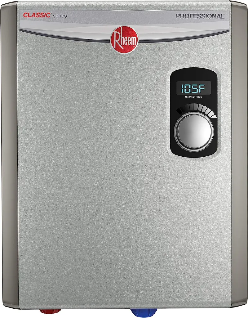 Rheem 18kW Tankless Electric Water Heater — Compact On-Demand Heating System (240V), Energy-Efficient Design