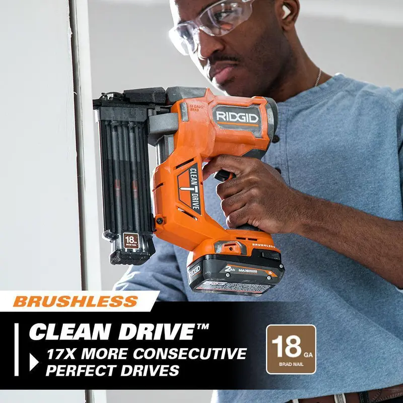 RIDGID 18V Brushless Cordless Nailer Combo Kit – Brad + Finish Nailers, Dual Batteries, Fast Charger, Pro Build
