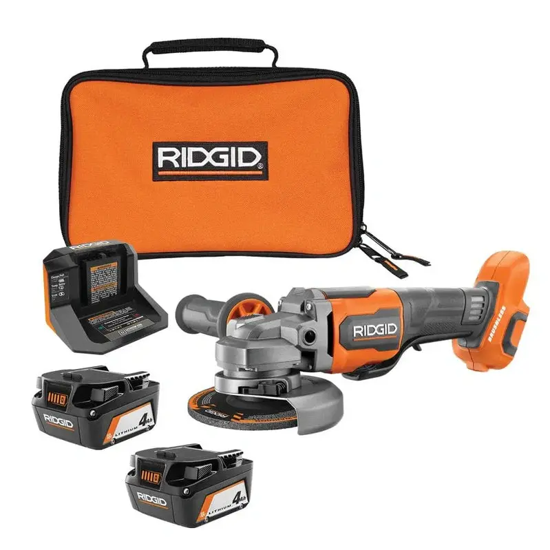 RIDGID R86047B-AC93044SBN 18V Brushless Angle Grinder Kit – Includes Batteries & Charger