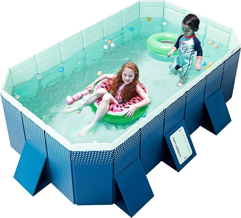 Rigid Foldable Hard-Shell Swimming Pool – Non-Inflatable Backyard Pool (158" x 76" x 20") for Kids, Pets, or Adults