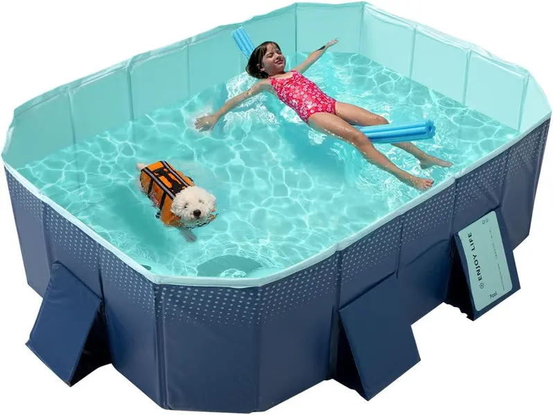 Rigid Foldable Hard-Shell Swimming Pool – Non-Inflatable Backyard Pool (158" x 76" x 20") for Kids, Pets, or Adults