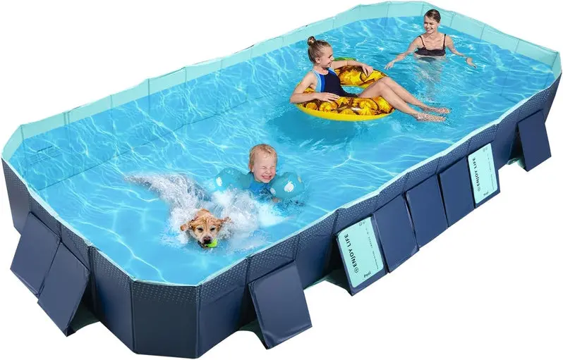 Rigid Foldable Hard-Shell Swimming Pool – Non-Inflatable Backyard Pool (158" x 76" x 20") for Kids, Pets, or Adults
