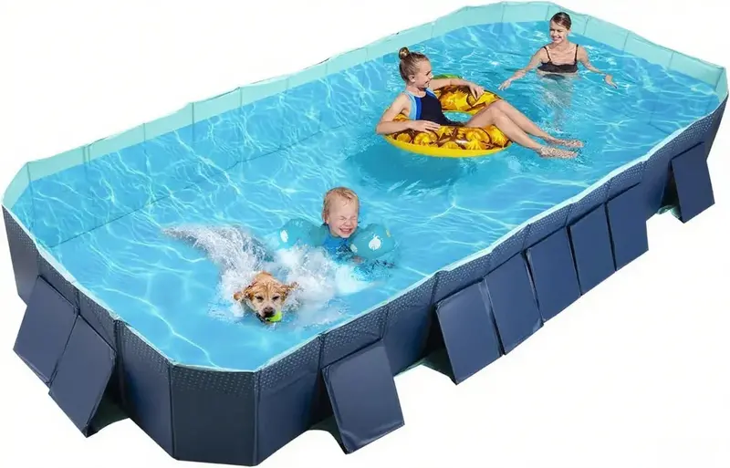 Rigid Hard-Shell Foldable Outdoor Pool – Non-Inflatable Backyard or Pet Pool (158" x 76" x 20")