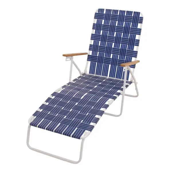 Rio Brands Steel Folding Chaise Lounge – Blue Webbed Beach & Pool Lounger with Adjustable Backrest