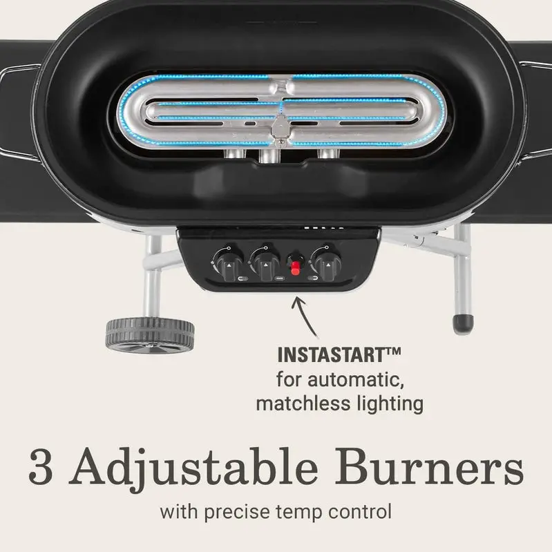 RoadTrip Portable 3-Burner Propane Grill – Stand-Up Design with InstaStart Ignition