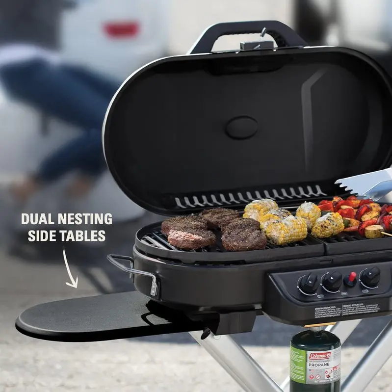 RoadTrip Portable 3-Burner Propane Grill – Stand-Up Design with InstaStart Ignition