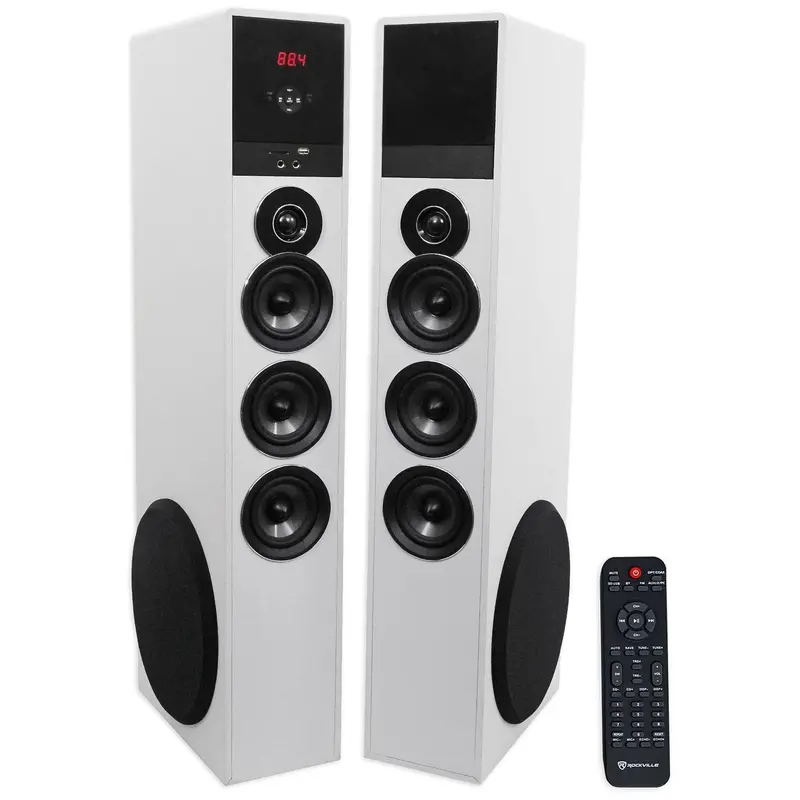 Rockville TM150W Bluetooth Home Theater System — 10-Inch Subwoofer, Remote Control, White Cabinet