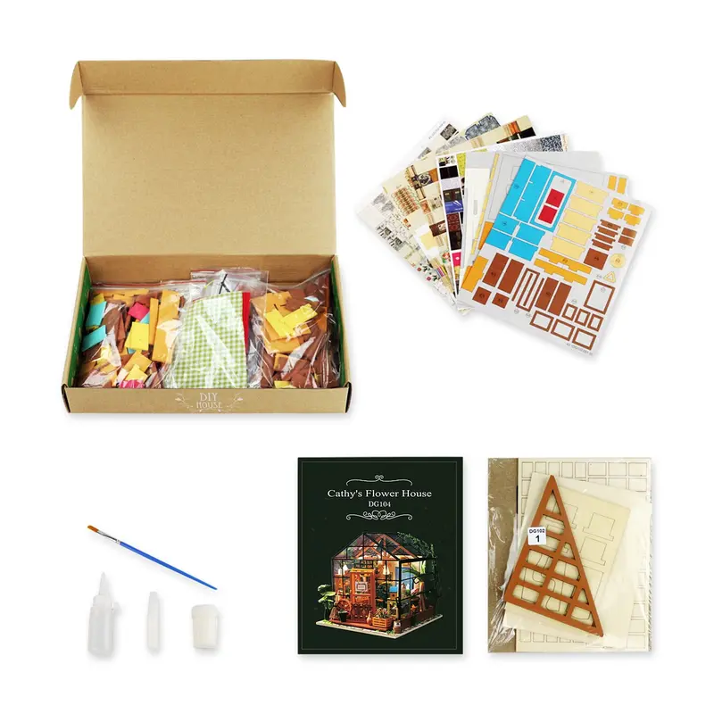 Rolife Flower House Miniature DIY Kit – Handcrafted Wooden Assembly Set for Decorative Display