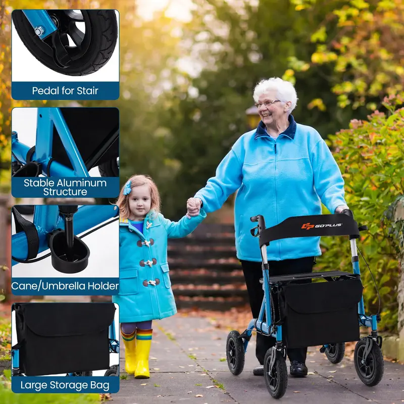 Rollator Walker with Padded Seat, Supportive Backrest, and Reliable Braking System