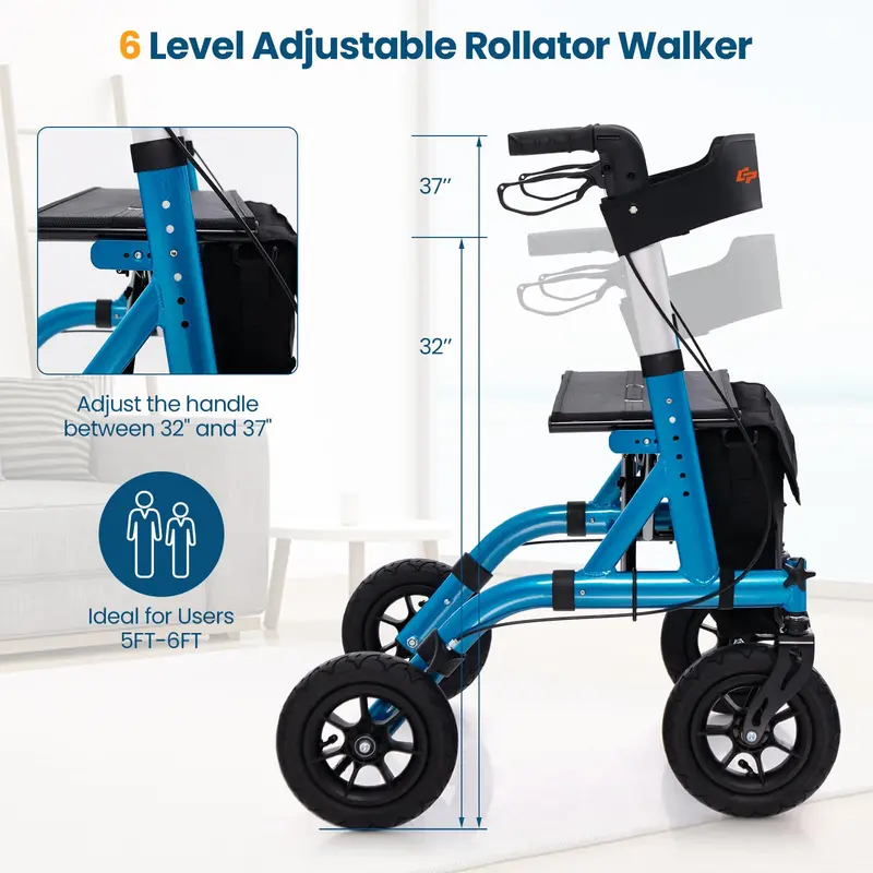Rollator Walker with Padded Seat, Supportive Backrest, and Reliable Braking System