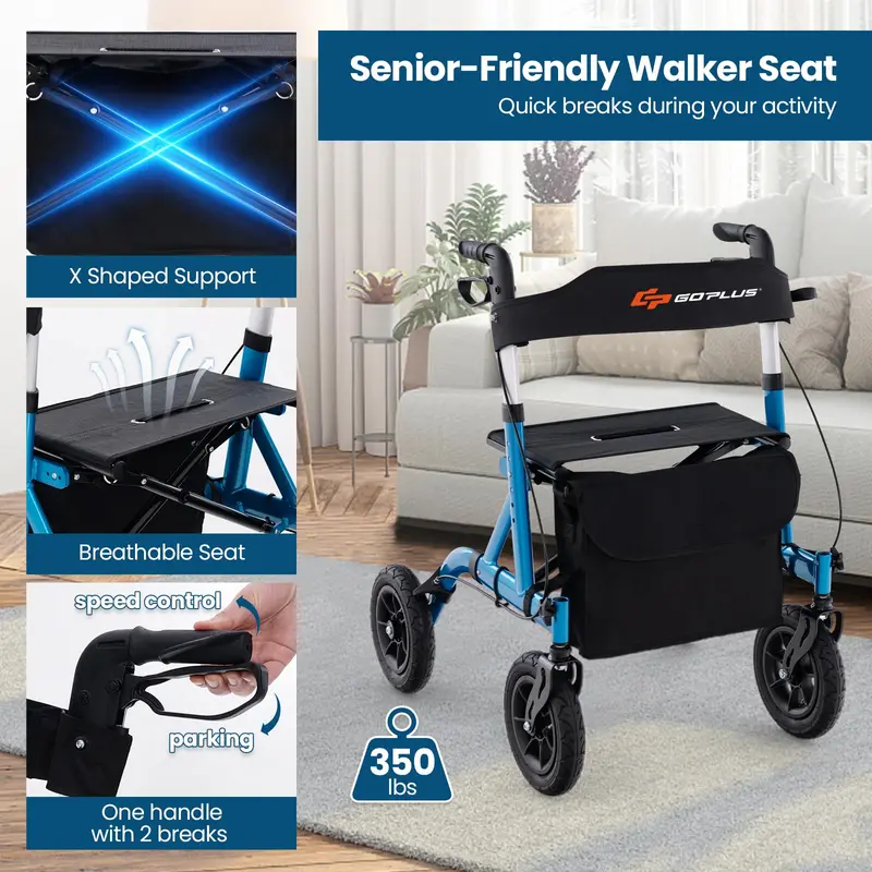 Rollator Walker with Padded Seat, Supportive Backrest, and Reliable Braking System