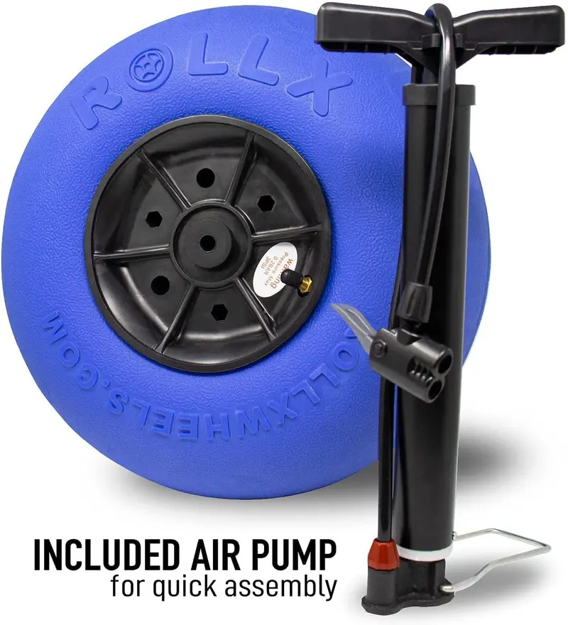 RollX Blue Foldable Beach Cart – 12-Inch Balloon Tires, Mesh Storage Pockets, and Integrated Umbrella Mount