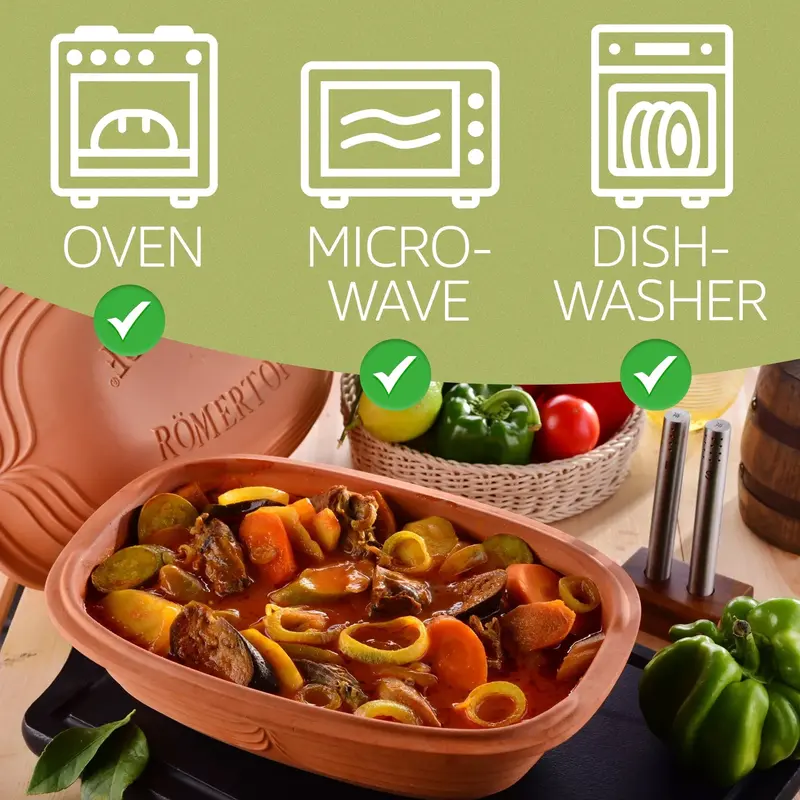 Romertopf 5.2-Quart Unglazed Clay Roaster – Chemical-Free, Natural Dutch Oven for Flavor-Enhancing Slow Cooking