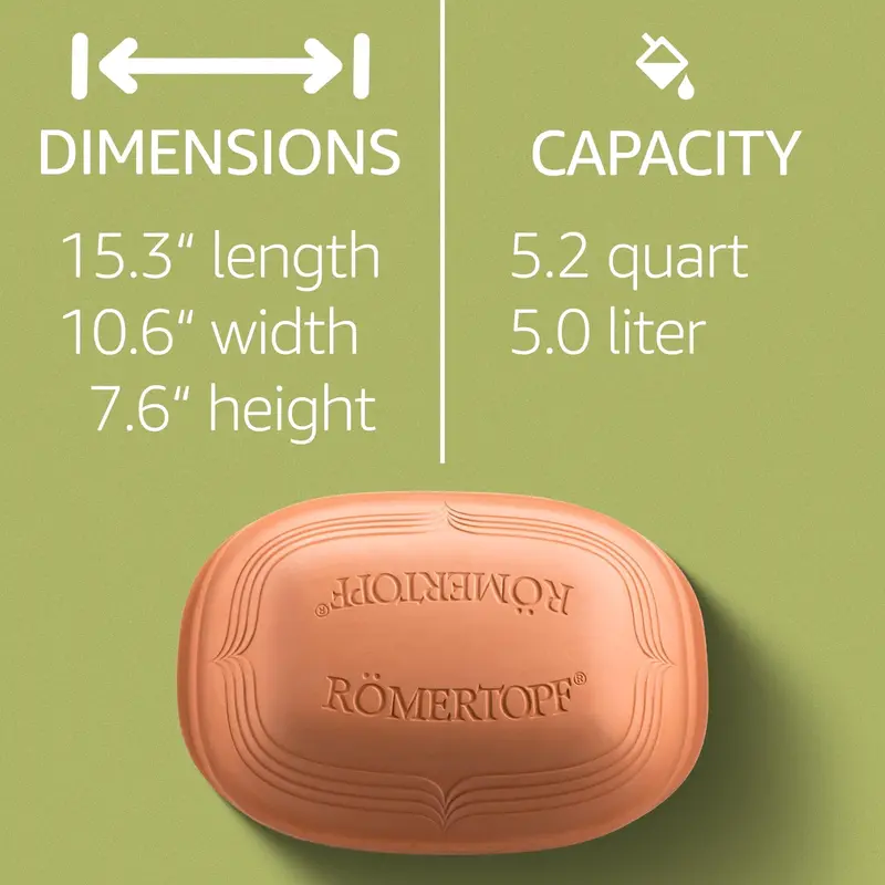 Romertopf 5.2-Quart Unglazed Clay Roaster – Chemical-Free, Natural Dutch Oven for Flavor-Enhancing Slow Cooking