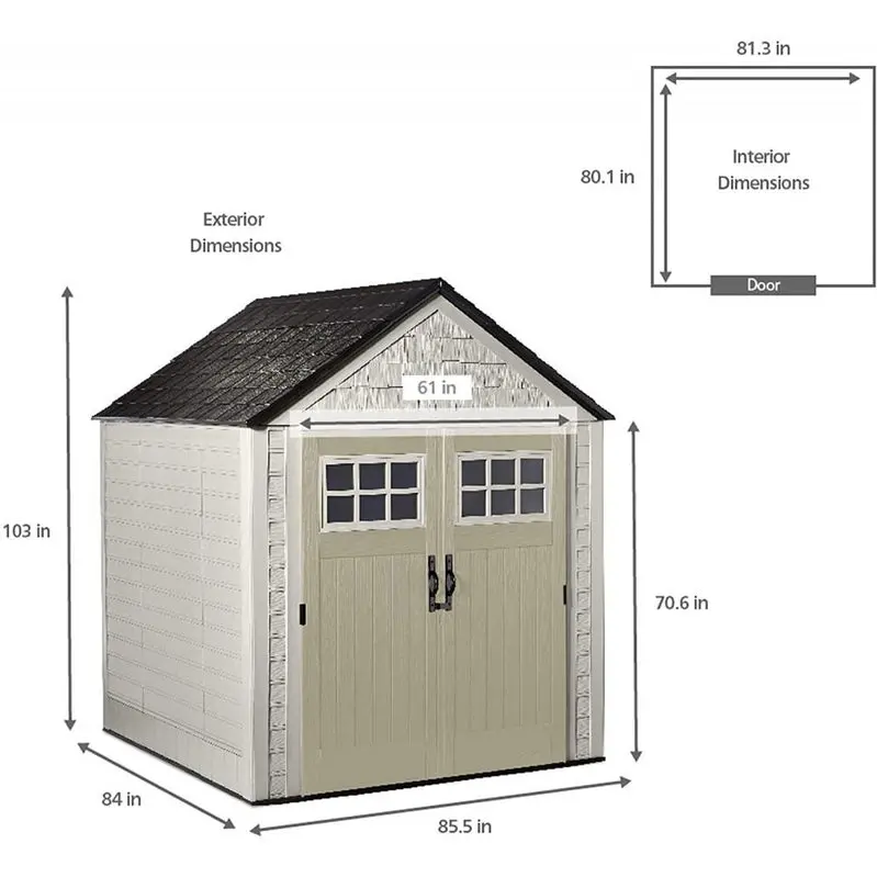 Rubbermaid 7' x 7' Weather-Resistant Resin Garden Shed – Sand-Finish Design with Ventilation Windows