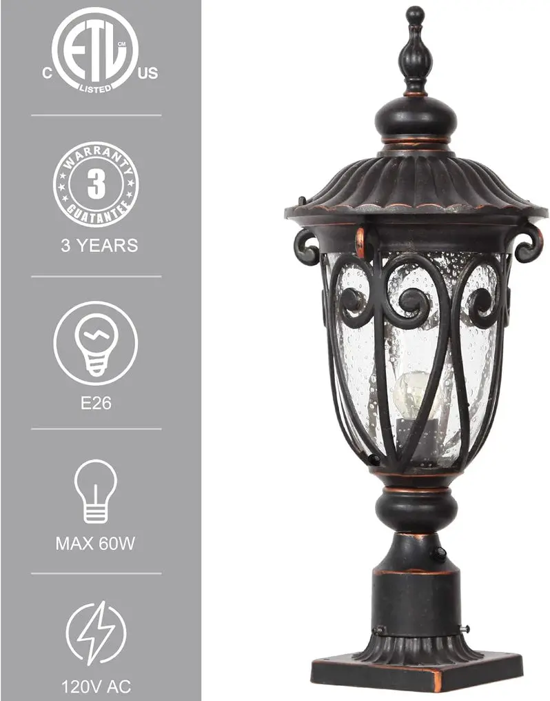 Rustic Aluminum Outdoor Wall Sconce Set – Pair of 23-Inch Seeded Glass Lanterns with Bronze Finish