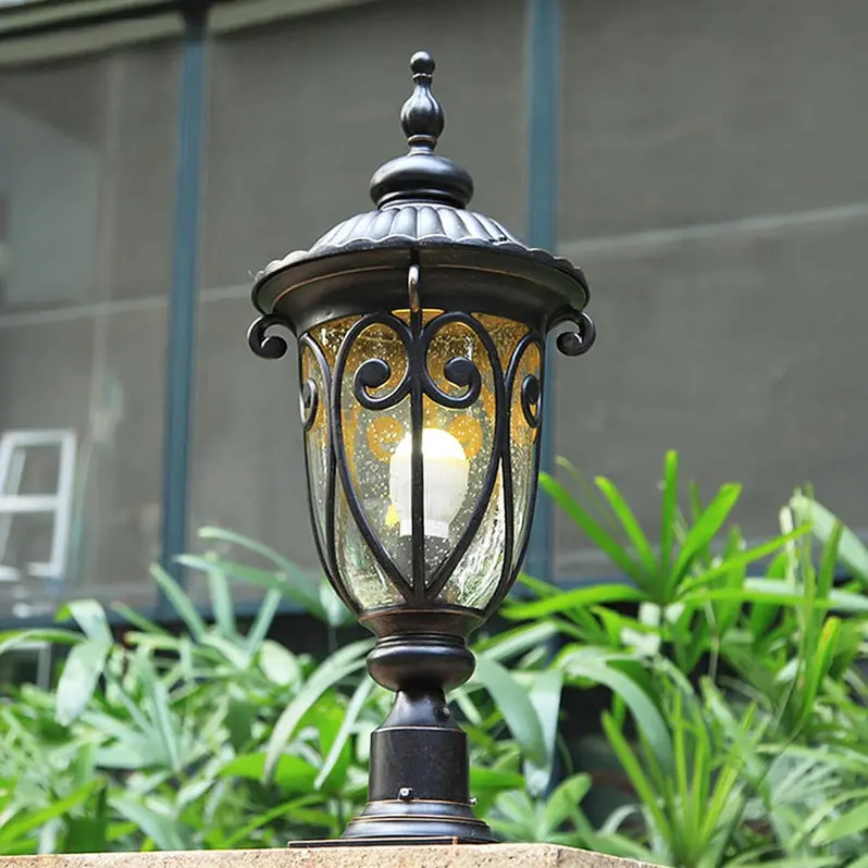 Rustic Aluminum Outdoor Wall Sconce Set – Pair of 23-Inch Seeded Glass Lanterns with Bronze Finish
