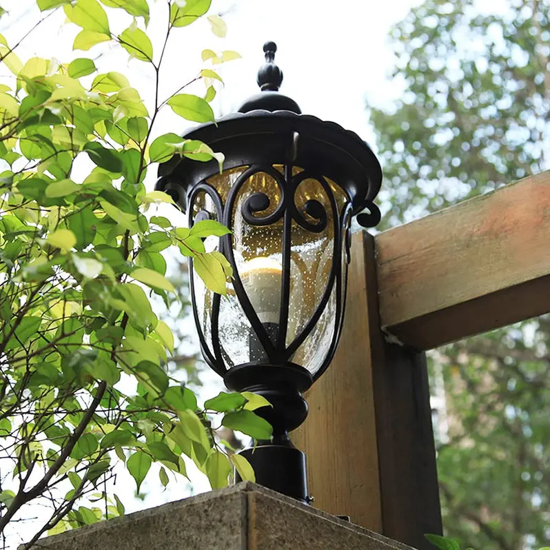 Rustic Aluminum Outdoor Wall Sconce Set – Pair of 23-Inch Seeded Glass Lanterns with Bronze Finish