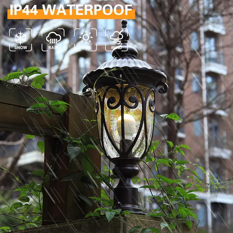 Rustic Aluminum Outdoor Wall Sconce Set – Pair of 23-Inch Seeded Glass Lanterns with Bronze Finish