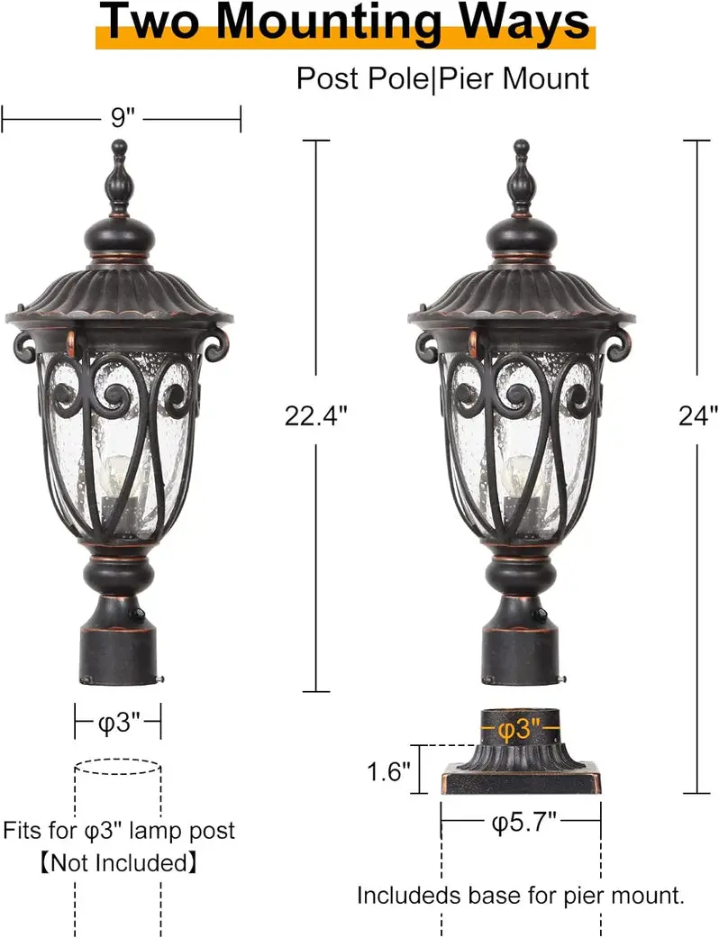 Rustic Aluminum Outdoor Wall Sconce Set – Pair of 23-Inch Seeded Glass Lanterns with Bronze Finish