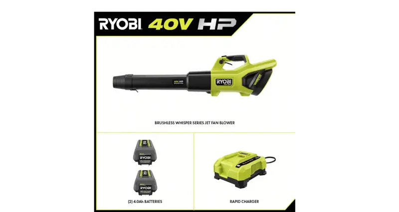RYOBI 40V HP Brushless Cordless Leaf Blower – 730 CFM Airflow, 190 MPH Speed, Dual 4.0Ah Batteries & Low 57 dB Noise
