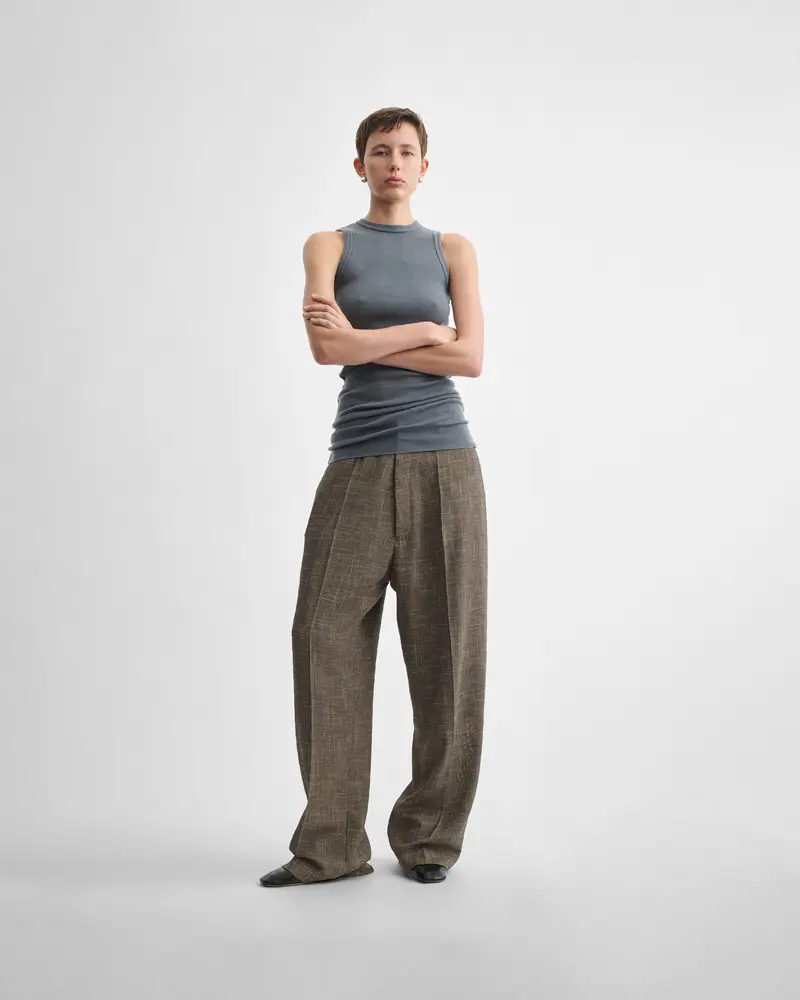 Salt-And-Pepper Melange Viscose Tailored Drop-Crotch Trousers