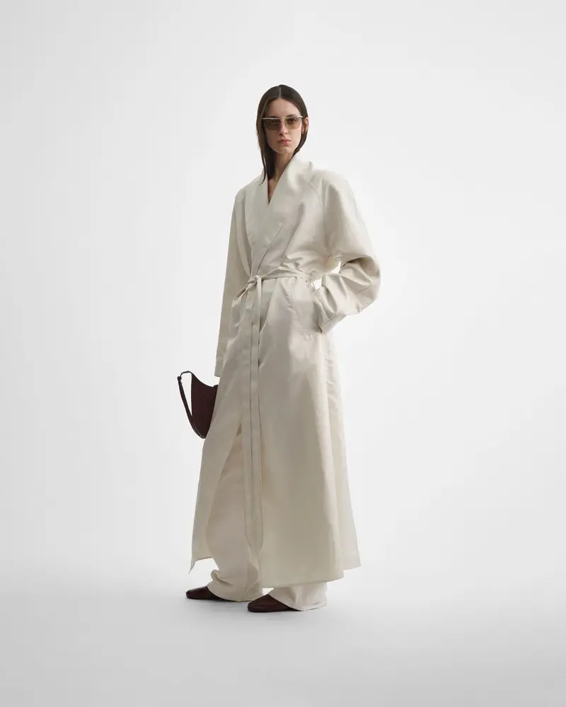 Salty White Technical Silk Belted Robe Dress