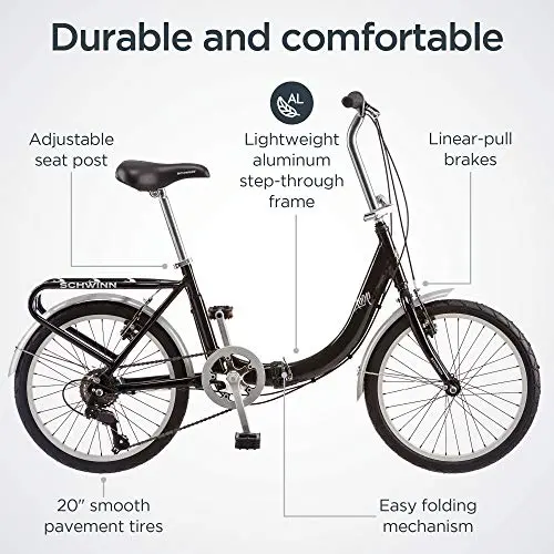 Schwinn Loop Folding Bike – 20-Inch Wheels, 7-Speed Shimano Drivetrain, Lightweight Aluminum Frame