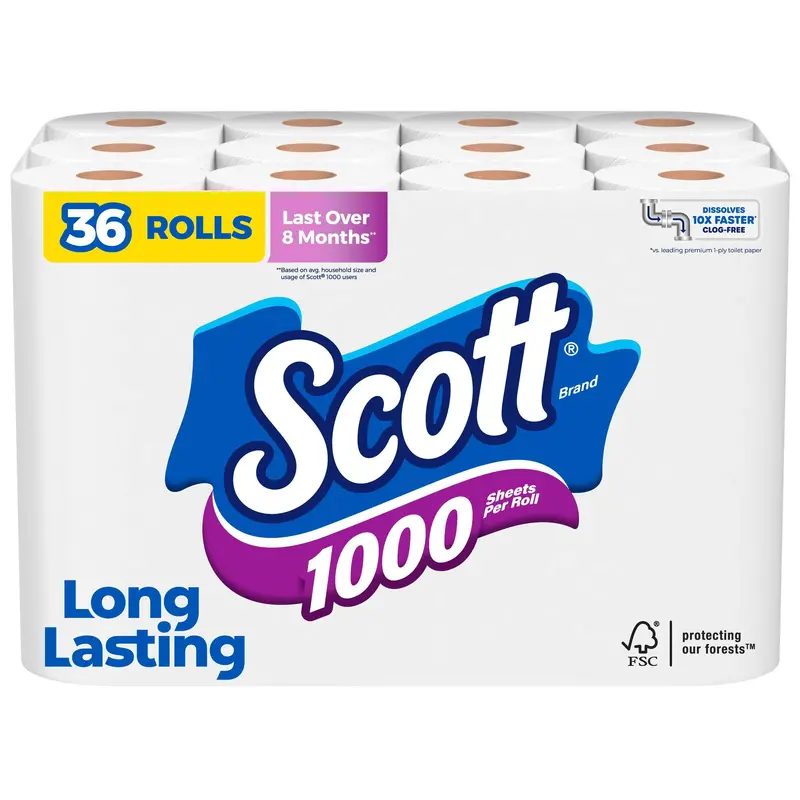 Scott 1000-Sheet Toilet Paper – Value 36-Roll Bulk Pack for Home or Office