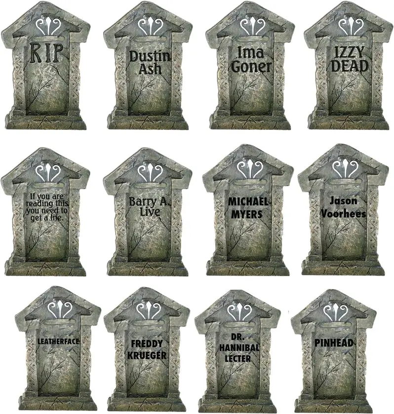 Set of 12 Halloween Tombstone Yard Decorations – Weather-Resistant Cemetery-Themed Lawn Props