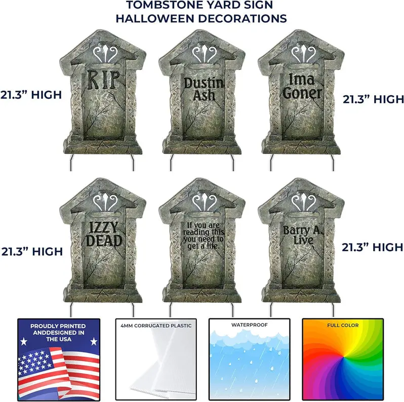 Set of 12 Halloween Tombstone Yard Decorations – Weather-Resistant Cemetery-Themed Lawn Props