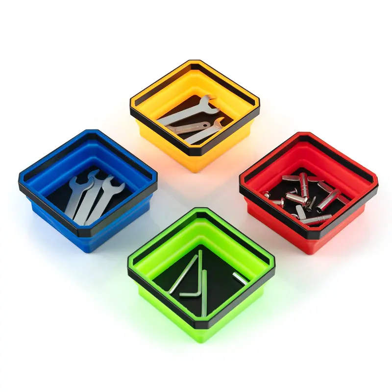 Set of 4 Collapsible Silicone Bowls for Small Parts Storage and Workshop Organization