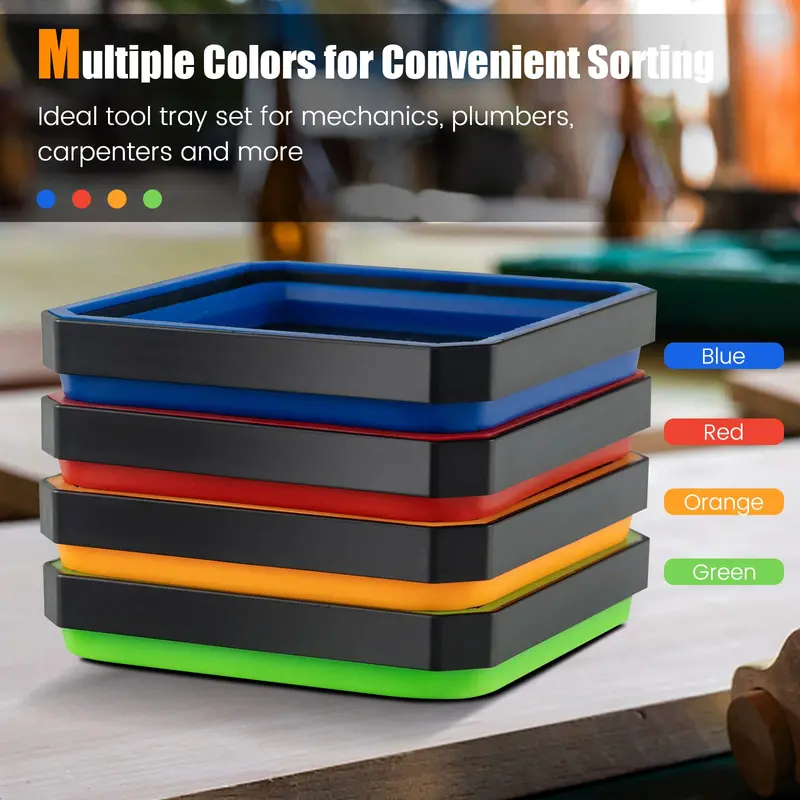 Set of 4 Collapsible Silicone Bowls for Small Parts Storage and Workshop Organization