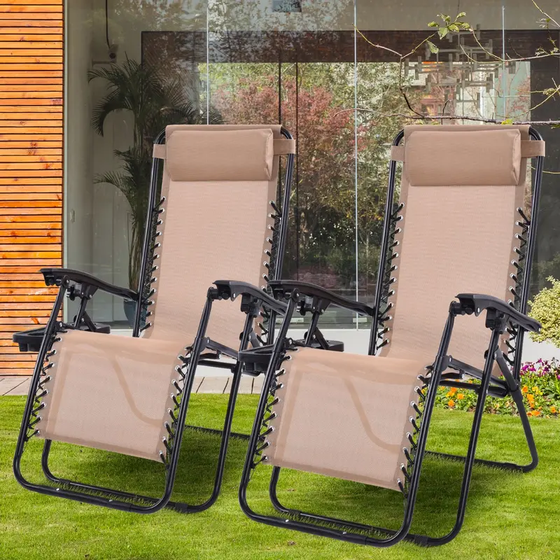 Set of Two Adjustable Zero Gravity Patio Recliners – Foldable Outdoor Loungers 2