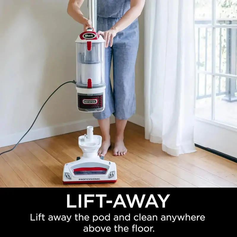 Shark NV501 Lift-Away Upright Vacuum Cleaner – HEPA Filtration, Swivel Steering, and LED Headlights (White/Red)
