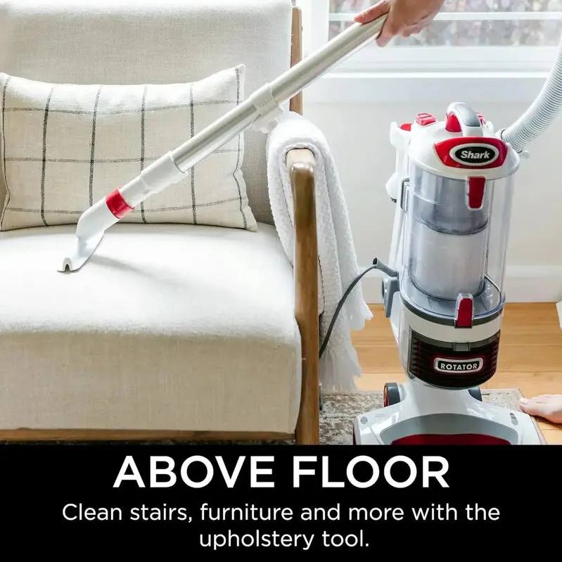 Shark NV501 Lift-Away Upright Vacuum Cleaner – HEPA Filtration, Swivel Steering, and LED Headlights (White/Red)