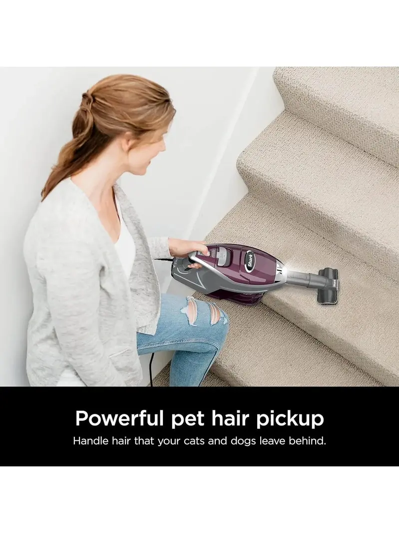 Shark Rocket Deluxe Pro Corded Stick Vacuum – Lightweight Design with Pet Hair Tools and LED Illumination (Bordeaux/Silver)
