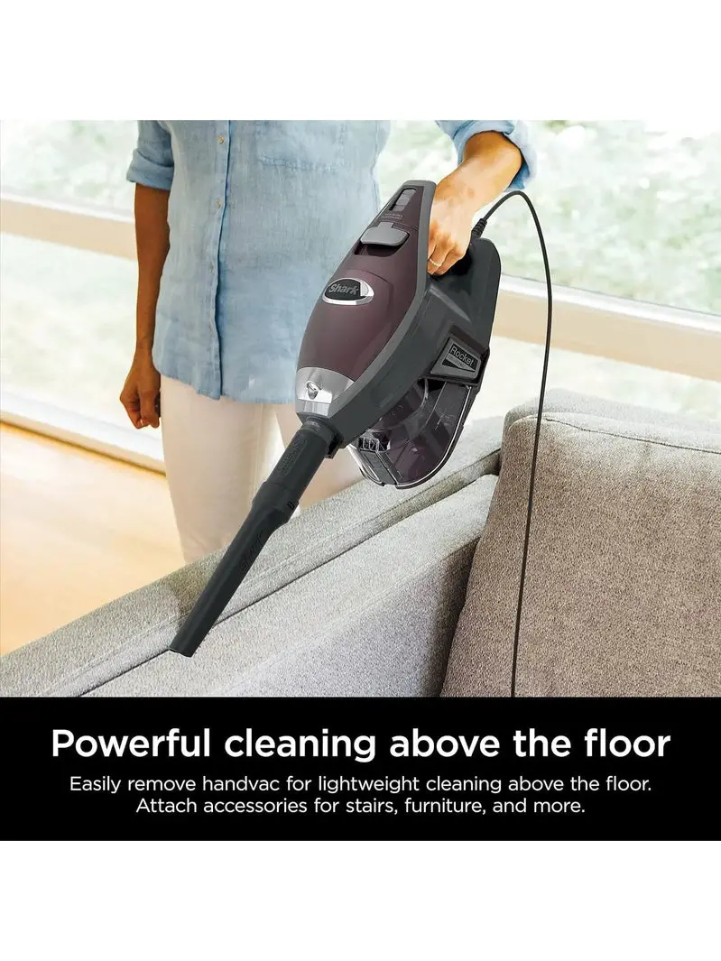 Shark Rocket Deluxe Pro Corded Stick Vacuum – Lightweight Design with Pet Hair Tools and LED Illumination (Bordeaux/Silver)
