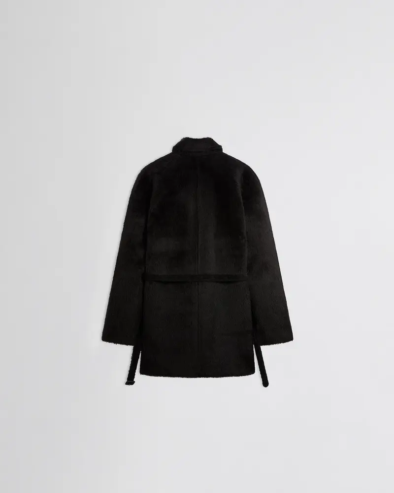 Short Black Alpaca Car Coat With Detachable Belt 2