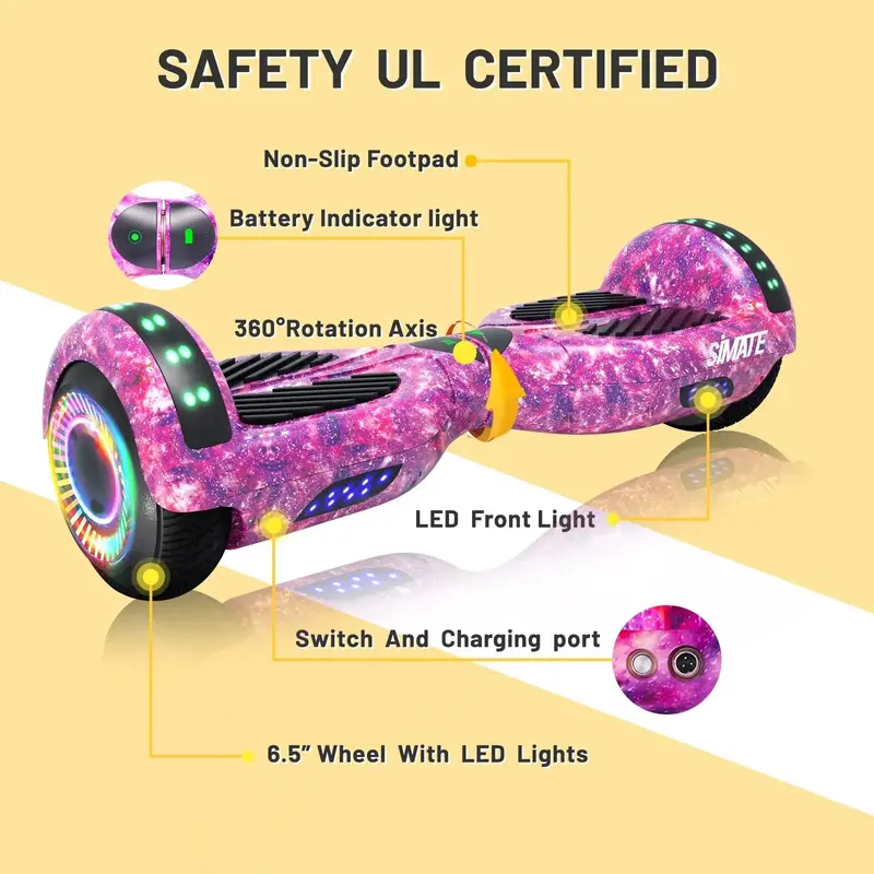 SIMATE 6.5-Inch Hoverboard – Self-Balancing Scooter with Bluetooth Speaker & RGB Lights
