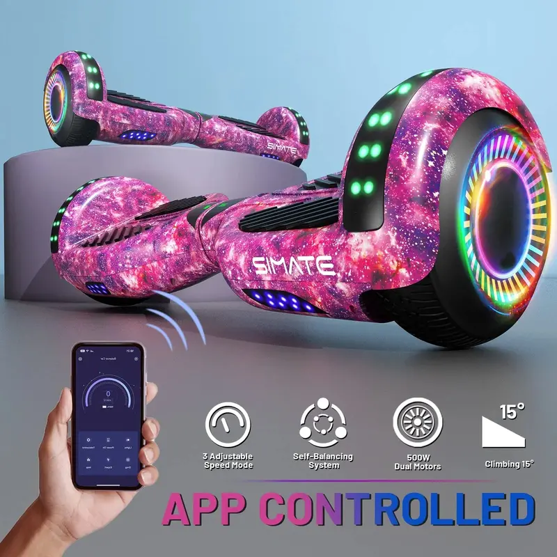 SIMATE 6.5-Inch Hoverboard – Self-Balancing Scooter with Bluetooth Speaker & RGB Lights