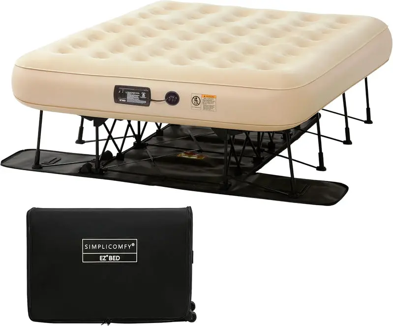 Simpli Comfy Queen-Sized Air Mattress – Reinforced Steel Frame with Built-In High-Speed Pump
