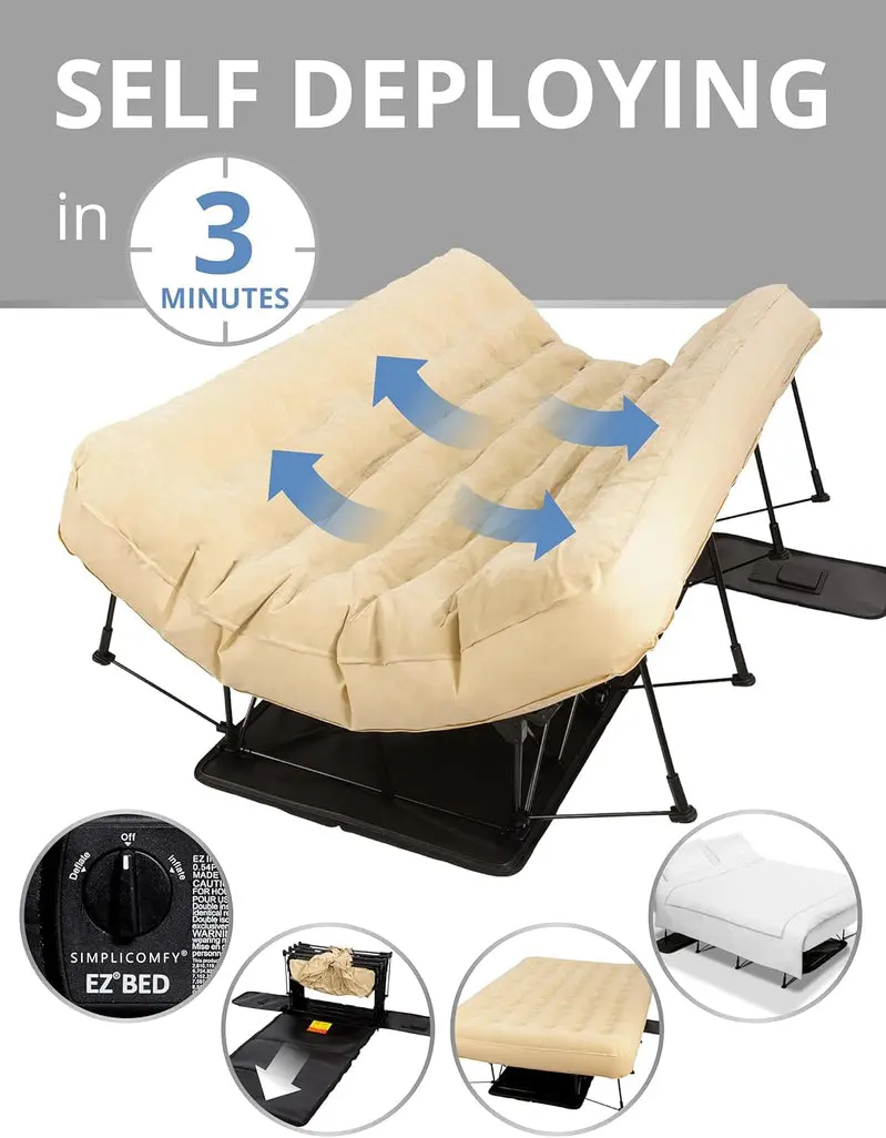Simpli Comfy Queen-Sized Air Mattress – Reinforced Steel Frame with Built-In High-Speed Pump